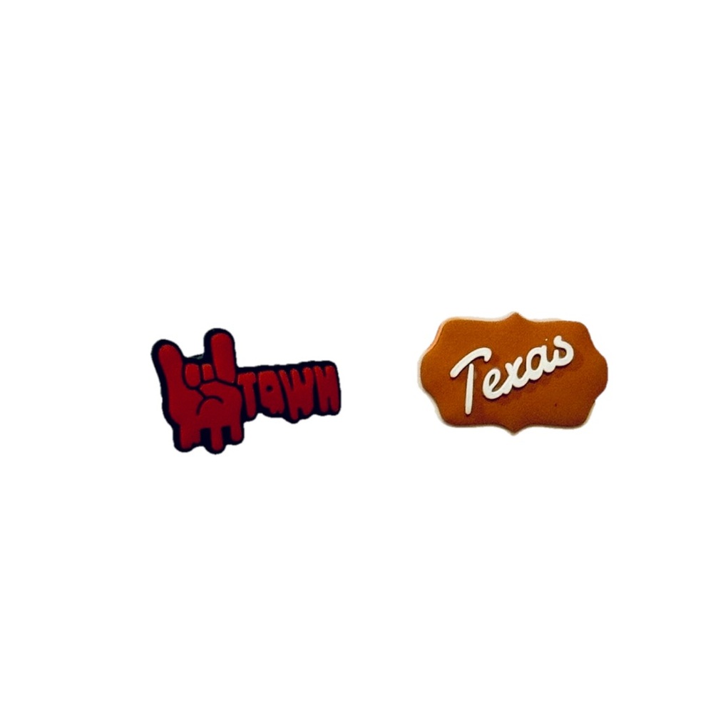 Kids Shoe Charms - Red Hand-Sign & Brown Texas Script